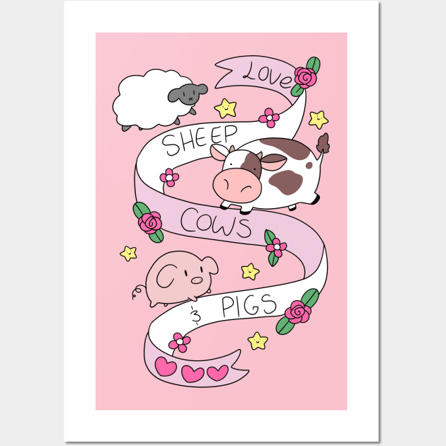 Love Sheep Cows and Pigs Wall Art by saradaboru